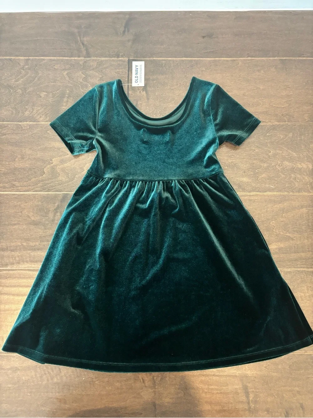 Old Navy Girls Dark Green Velvet Short Sleeve Dress